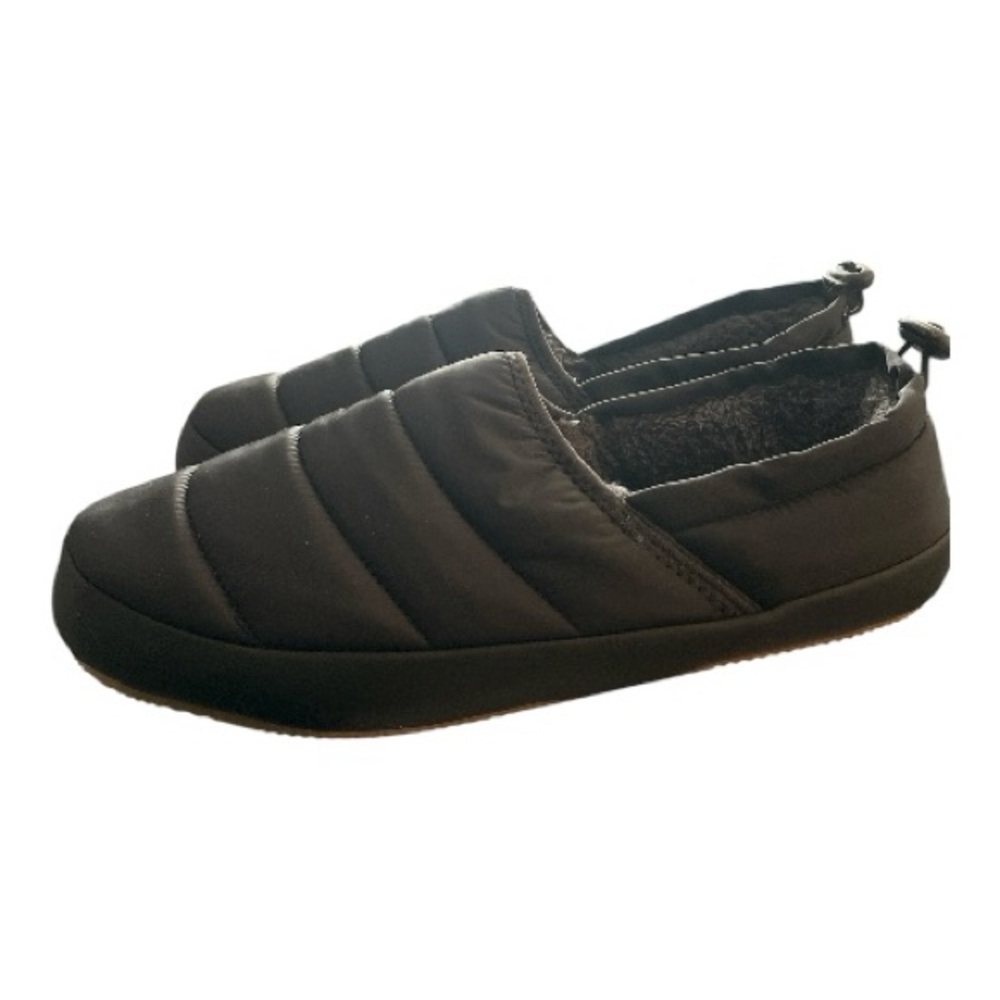 Nordstrom Brass Plum Mens Black Quilted Slippers Size 13 14 Faux Fur Nylon